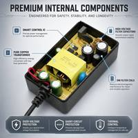 Adaptor Daya Bersertifikasi UL CE 36W 12V 3A AC DC Switching Power Supply Efisiensi Level VI dengan Colokan Dinding untuk Pasar Amerika Serikat dan Eropa