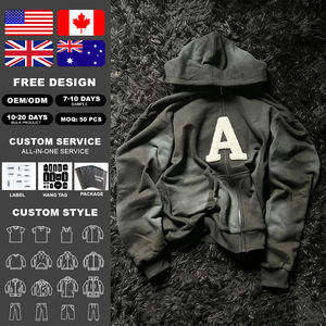 Sudadera con Capucha KINGSEN de Alta Calidad para Hombre, Lavada al Ácido, con Bordado Chenille, Cierre de Cremallera, Diseño Personalizado con Parches, Estilo Hip Hop de Invierno, 100% Algodón Transpirable - Product Image 1