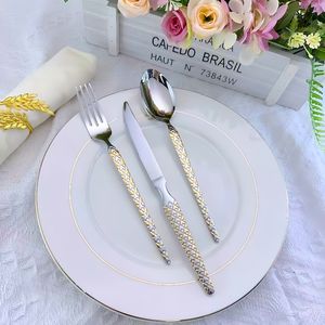 Set di Posate di Lusso Placcate in Oro MYD in Acciaio Inox, Servizio di Stoviglie in Metallo con Finitura a Specchio per Matrimoni e Feste - Product Image 4