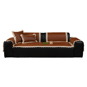Coussins de canapé d'été en soie glacée, tapis en rotin frais antidérapant, type housse, bord en osier marron, matériau PE - Product Image 5