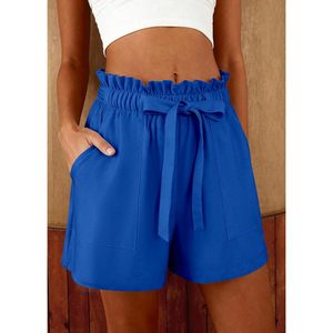 FOXA Summer Shorts Women High Waist Ruffle Drawstring Wide Leg Casual <b>Lounge</b> Beach Wear Breathable Polyester Shorts - Product Image 4