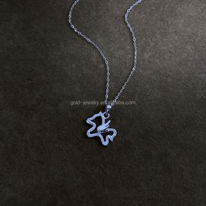 Romantic Necklace Chain 9k Real Gold Zircon Stone Pendent Necklace 9k Pure Gold Horse Wings Necklace Women Jewelry Wholesale - Product Image 3