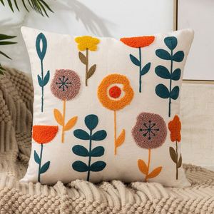 Embroidered Cotton Decorative <b>Throw</b> Pillow <b>Cover</b> 18x18 Inch Boho Farmhouse Floral Pillowcase for Living Room <b>Sofa</b> - Product Image 1