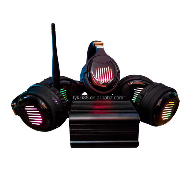 2024 Factory High-Quality HiFi Coverage 500m 3 Audio RF Silent Party Headphones Dual Channel Disco Wireless Headset with LED