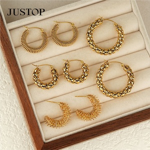 JUSTOP Spot Portfolio Ensemble de boucles d'oreilles en laiton et acier inoxydable, résistantes à l'eau, créoles épaisses plaquées or 18 carats, motif nœud, bijoux de mode tendance - Product Image 2