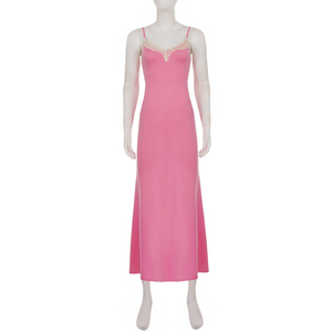 Vestido Largo de Mujer con Encaje Magenta, Estilo Romántico de la Riviera Francesa, Tirantes Finos, Ajustado al Cuerpo, para Vacaciones de Verano en la Playa - Product Image 6