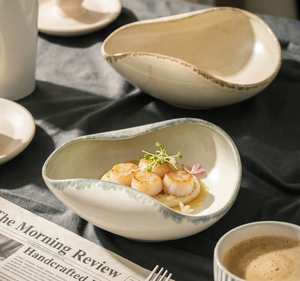 Bol en grès céramique vintage irrégulier, glaçure réactive, pour salade et soupe, logo personnalisé pour hôtels et restaurants haut de gamme, vente en gros - Product Image 1