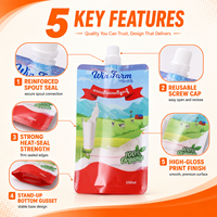 Pochette Doypack personnalisée avec bec verseur pour lait bio 150 ml, en aluminium laminé de qualité alimentaire, avec bouchon à vis, OEM, marque privée, produits laitiers