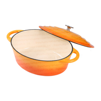 Casserole ovale moderne en fonte émaillée rouge avec doubles poignées, compatible gaz et induction, grande capacité, pour soupes et bouillons, type Dutch