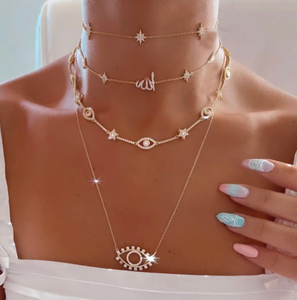 Nuova Collana Girocollo Placcata Oro con Ciondolo a Stella e <span class=keywords><strong>Occhio</strong></span> di Allah, Catena Geometrica a Barre, con Zirconia Cubica Incastonata, Catena Vuota, Gioielli da Donna - Product Image 2