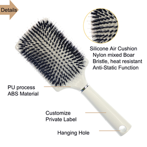 <span class=keywords><strong>Brosse</strong></span> pour Extension de cheveux, blanche avec coussin d'air carré scintillant, poils de sanglier naturels, appareil de coiffure démêlant - Product Image 6