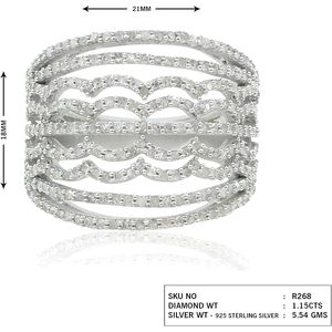 แหวนค็อกเทลเพชรขาวธรรมชาติ 1.15 กะรัต เงินสเตอร์ลิง Jewelspaark สำหรับผู้หญิง ไซส์ US 10 ทรงเรขาคณิตแบบฝังเพชร - Product Image 6