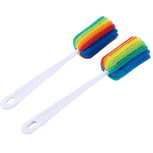 Sponge Cleaning Brush with Plastic Long Handle Feeding Bottle Scrubber Washing Cleaning Brushes for Winebottle