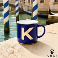 Mug en céramique personnalisé avec lettre K, bleu royal, bord doré, monogramme, initiales, tasse à café ou à thé en porcelaine pour la maison, le bureau, la cuisine, l'hôtel, cadeau
