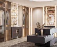 Armoire modulaire pliable SANTOPOVA avec porte en verre moderne, éclairage intégré et design de rangement ouvert