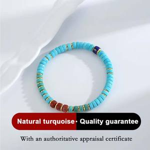 S925 Argent Plaqué Or 18K Véritable Turquoise Naturelle Brilliance Cut Multi-Bead Style Haut De Gamme Unisexe Chaîne Lien De Mode - Product Image 4