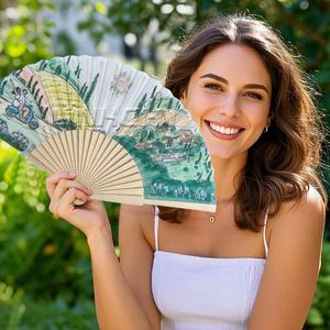 Hot Selling 23cm Spanish <b>Folding</b> <b>Hand</b> <b>Fans</b> Customizable Wooden Graphic Engraved Eco-Friendly Wood Crafts for Wedding Business - Product Image 1