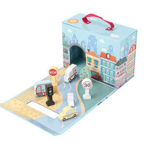 Jouets en blocs de construction en bois pour enfants d'âge préscolaire, blocs de construction cognitifs, thème de la ville, du <span class=keywords><strong>zoo</strong></span> et de la ferme, boîte en papier pour enfants - Product Image 1