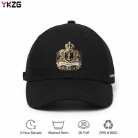 Gorra de Béisbol de Lujo Personalizada con Logotipo, de Algodón Negro de Alta Calidad, 6 Paneles, Bordado 3D con Cresta Dorada, para Deportes al Aire Libre, para Hombre