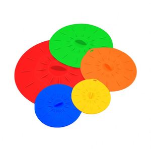 Easy Cleaning Silicone Fresh Keeping <b>Lids</b> 5 Pieces Set Anti Overflow Anti Leak Silicone <b>Pot</b> Cover High Temperature Resistant - Product Image 1