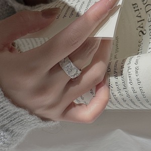 Bague ouverte en argent pur S925, design étoile à six branches, style ancien, simple et tendance, incrustation 18K, zircon brossé, ouverture - Product Image 3