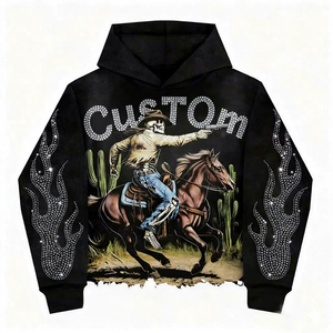 Custom Rhinestone <b>Hoodie</b> DTG Print 100% Cotton Full <b>Zip</b> <b>up</b> <b>Cropped</b> Raw Hem Hoodies Zipper Screen Printing <b>Hoodie</b> French Terry - Product Image 2