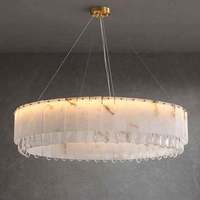 Lustre en cuivre massif de luxe avec cristaux d'albâtre, lampe design moderne et minimaliste pour villa, duplex, hall, salon, salle à manger, chambre