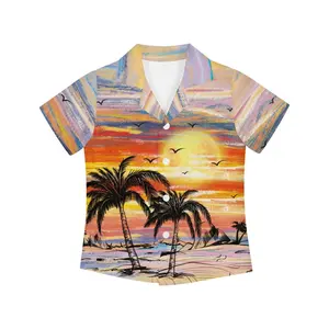 Zomer Kleurrijke Zon Kokospalmen Strand Hawaiiaanse Shirts Voor Kinderen Fabrikant Vakantie Tropisch Aloha Shirt Jongens Meisjes Kleding