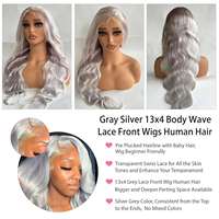 Peluca de Cabello Humano Rubio Ceniza Brasileño con Ondas Corporales, HD Transparente, Frontal de Encaje Francés/13*4/13*6, Sin Pegamento, Venta al por Mayor
