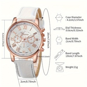 Montre Tendance pour Femme, Bracelet en Cuir, Cadran Chiffres Romains, Magnifique Ensemble de Bijoux, Cadeau pour Petite Amie - Product Image 3