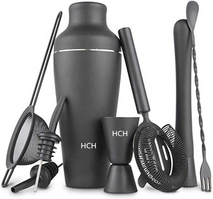 8 Pieces Matte Black Premium Cocktail Shaker Bar Set in Black with Gift Box