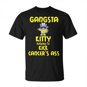 T-shirt Gangsta Kitty à manches courtes, col rond, unisexe, pour la sensibilisation au cancer, pour les événements de marche et de course - Product Image 2