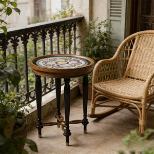 <span class=keywords><strong>Table</strong></span> basse ronde artisanale peinte à la main en tilleul massif, design classique du milieu du siècle, <span class=keywords><strong>table</strong></span> d'appoint polyvalente pour salon - Product Image 1