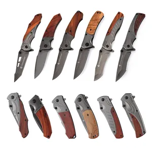 ECO friendly products 2024 wooden handle handmade wholesale custom folding pocket utility stainless steel knifes tactical