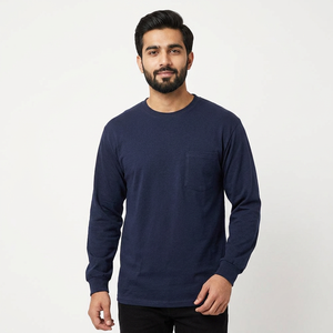 Long Sleeve Mens Pocket <b>TShirt</b> Designed with Soft Fabric and Clean Minimal Lines to Deliver Comfortable Day Long Casual Wear - Product Image 1