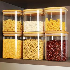 YOLOWE casa moderna contenitori per alimenti <span class=keywords><strong>in</strong></span> <span class=keywords><strong>vetro</strong></span> di bambù coperchio di conservazione di freschezza per la dispensa Snack cottura-uso per feste <span class=keywords><strong>in</strong></span> cucina - Product Image 2