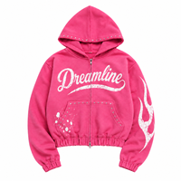 Sudadera con Capucha Personalizada de Algodón Grueso de Alta Calidad con Estampado Digital, Efecto Desgastado por el Sol, Estilo Urbano Vintage, Hombros Caídos, con Pedrería, para Hombre