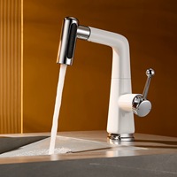 Robinet de lavabo monocommande en laiton blanc, orientable, extractible, réglable en hauteur, pour eau chaude et froide