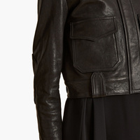 Veste bomber en cuir véritable classique noire à fermeture éclair courte pour femme NAFA personnalisée pour l'automne et le printemps