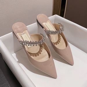 Sandales plates d'été pour femmes en cuir verni de haute qualité, sexy, à bout pointu, avec bride à la cheville, ornées de cristaux, style Mary Jane, légères - Product Image 3