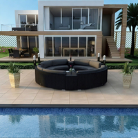 Juego de Muebles de Jardín de Mimbre Resistente al Agua para Todo Clima, Sofá Redondo de Ratán para Patio Exterior