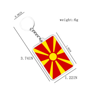 Llavero de bandera Macedonia 3x4,3 cm fondo rojo Sol amarillo ocho rayos destacado estilo étnico llavero decoración exótica - Product Image 2