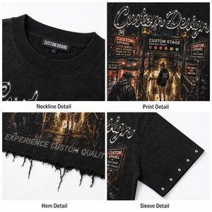 T-shirt Homme Oversize en Coton Lourd 300 g/m² avec Strass et Motifs, Lavage Vintage, Épaules Tombantes, Style Streetwear, Logo Personnalisé, OEM - Product Image 3