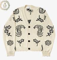 Fabricant de chandails personnalisés KD Pull cardigan en tricot surdimensionné boutonné mat déchirures pénibles