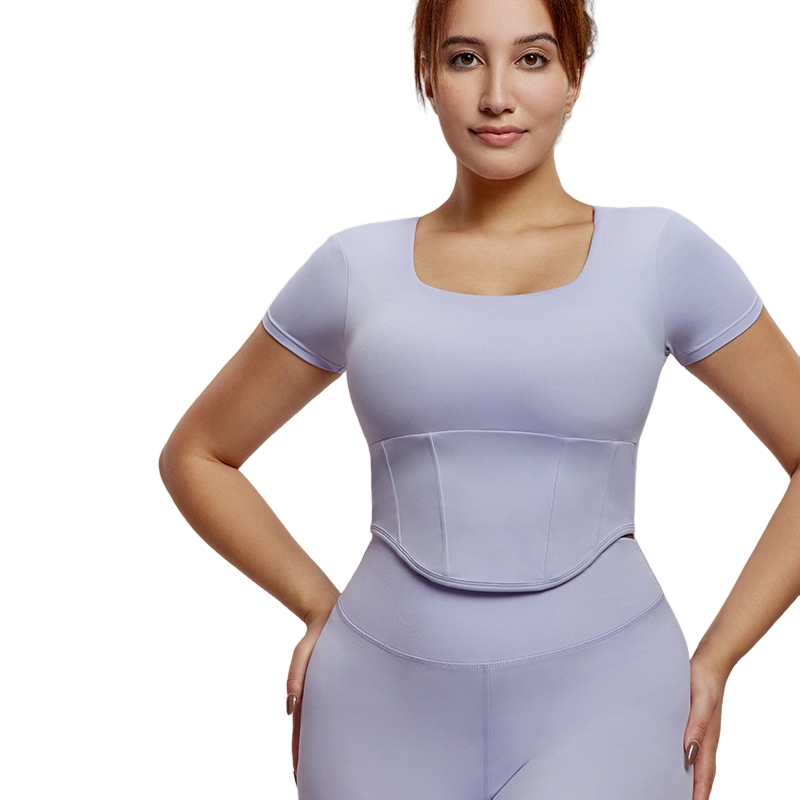 Wholesales Women Sport Wear Breathable Outdoor Training T-shirt Fat Girls Plus Size Fixed Pads Mesh Patchwork Yoga Shirt