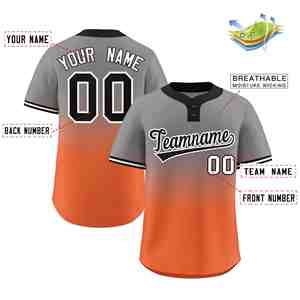 Camiseta de Softbol Personalizada con Degradado Gris, Naranja, Negro y Blanco, Auténtica y de Moda, con Dos Botones - Product Image 2