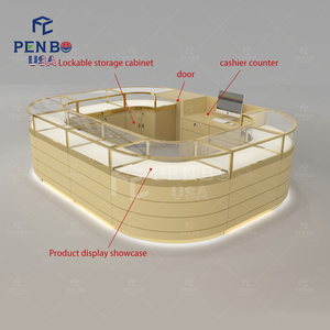 PENBO Quiosco de Lujo para Joyería y Perfumes, Mostrador Redondo Personalizado con Opciones de Color y Tamaño para Uso en Tiendas y Centros Comerciales, Fabricado en MDF y Vidrio - Product Image 5