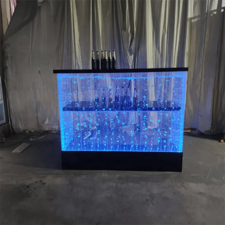 Personalizado Led Water Bubble Fountain Bar Counter Design Plástico Nulo Mobiliário Comercial Led Glass Bar Tabela RGB- 7 Cores