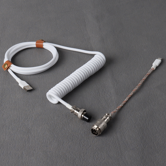 Custom Coiled USB to USB-C RGB Luminous Cable with Aviator Connector for Mechanical Keyboard