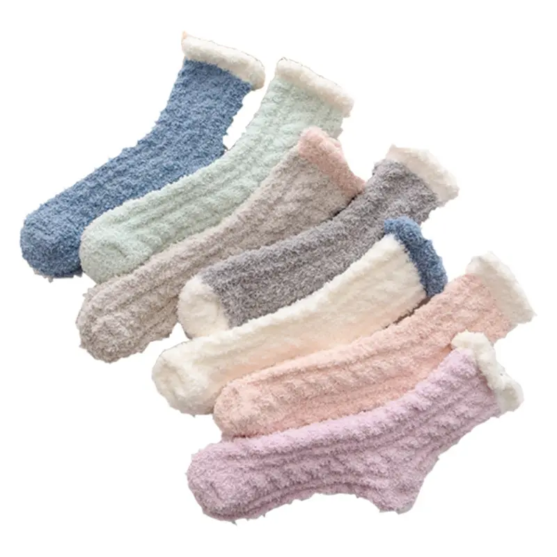 H374 Home Girls calze Floor Women Sleeping Fluffy Fuzzy Sock Soft Candy color inverno calze in pile corallo spesso